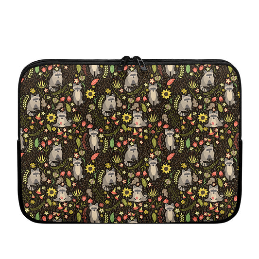 Raccoon And Floral Pattern Print Laptop Sleeve