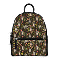 Raccoon And Floral Pattern Print Leather Backpack