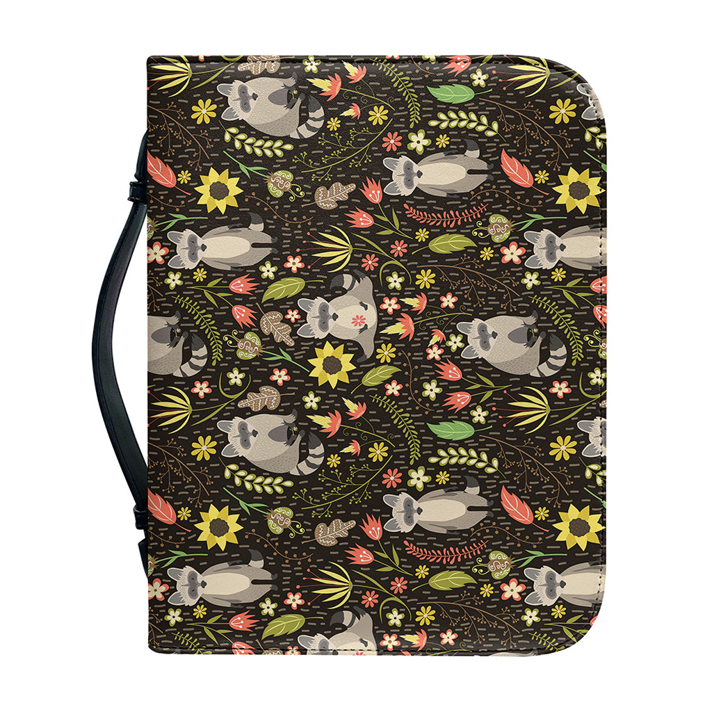 Raccoon And Floral Pattern Print Leather Bible Cover