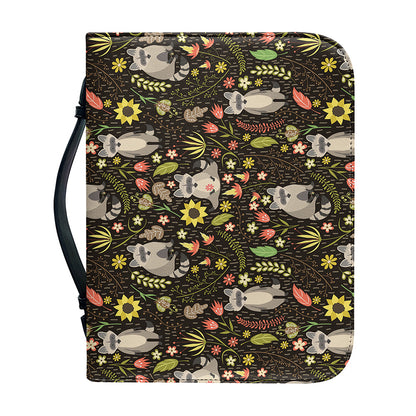 Raccoon And Floral Pattern Print Leather Bible Cover