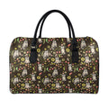 Raccoon And Floral Pattern Print Leather Duffel Bag