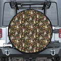 Raccoon And Floral Pattern Print Leather Spare Tire Cover