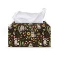 Raccoon And Floral Pattern Print Leather Tissue Box Cover
