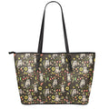 Raccoon And Floral Pattern Print Leather Tote Bag With Zipper