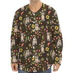 Raccoon And Floral Pattern Print Long Sleeve Baseball Jersey