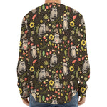 Raccoon And Floral Pattern Print Long Sleeve Baseball Jersey