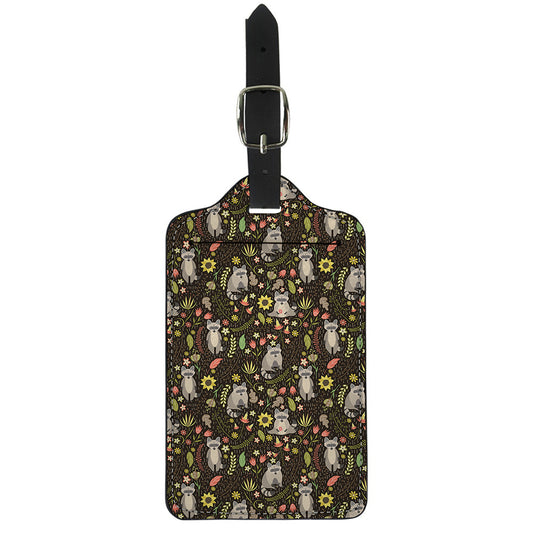 Raccoon And Floral Pattern Print Luggage Tag