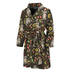 Raccoon And Floral Pattern Print Men's Bathrobe