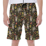 Raccoon And Floral Pattern Print Men's Beach Shorts