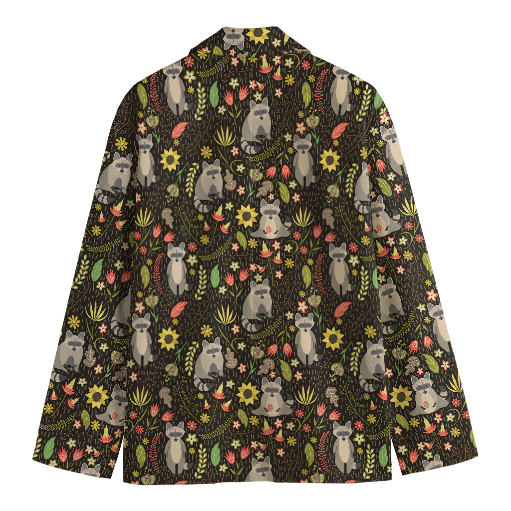 Raccoon And Floral Pattern Print Men's Blazer