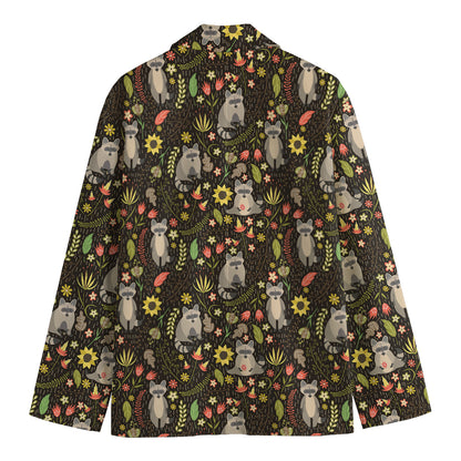 Raccoon And Floral Pattern Print Men's Blazer