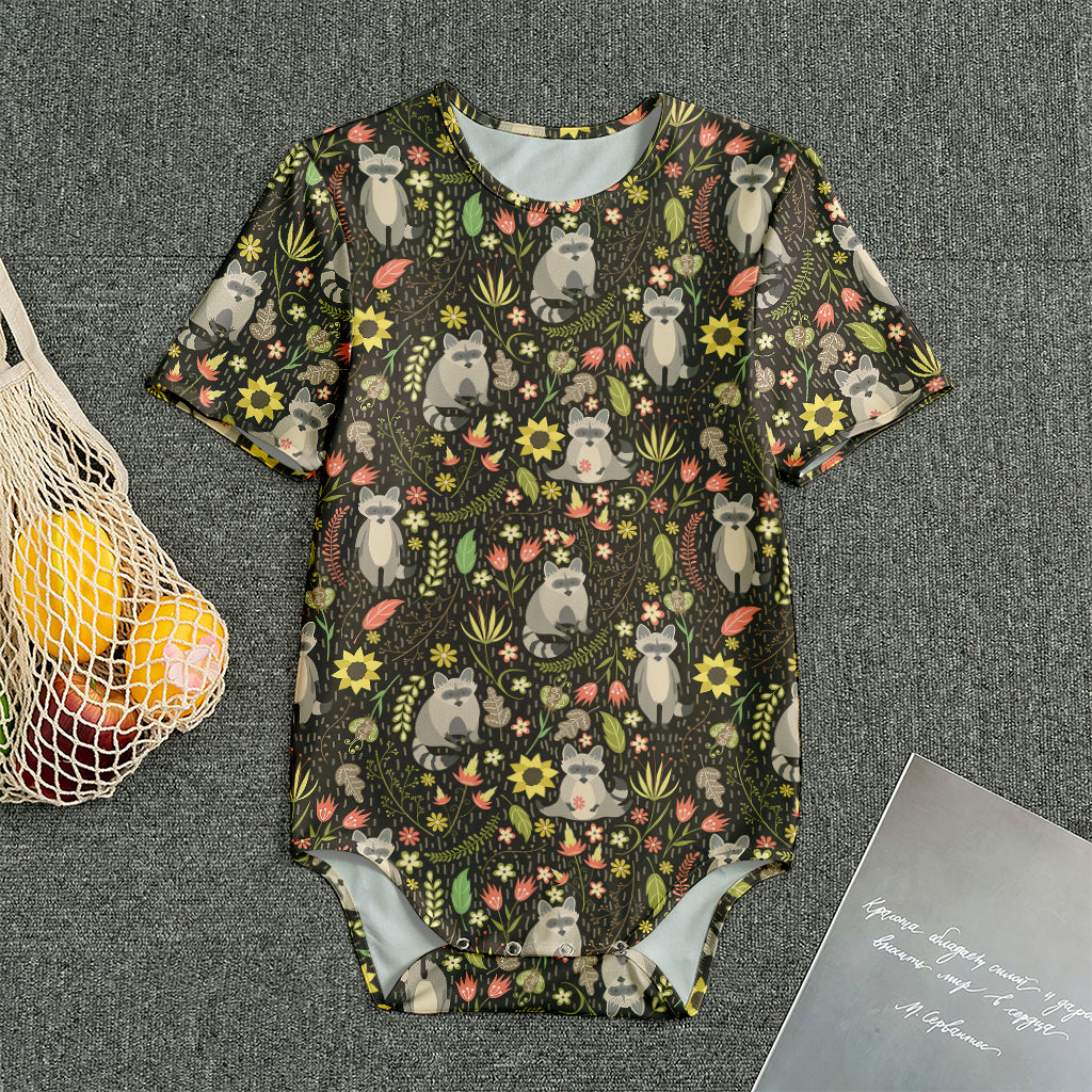 Raccoon And Floral Pattern Print Men's Bodysuit