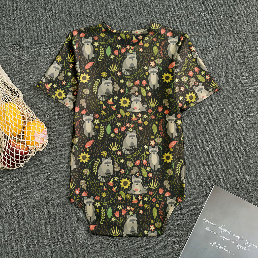 Raccoon And Floral Pattern Print Men's Bodysuit