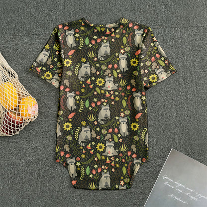 Raccoon And Floral Pattern Print Men's Bodysuit