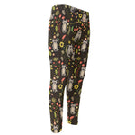 Raccoon And Floral Pattern Print Men's Compression Pants