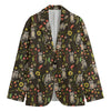 Raccoon And Floral Pattern Print Men's Cotton Blazer