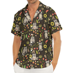 Raccoon And Floral Pattern Print Men's Deep V-Neck Shirt