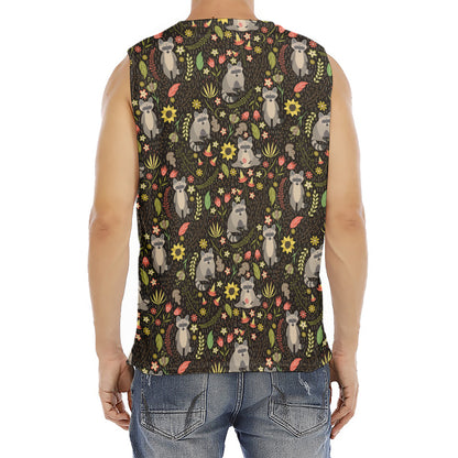Raccoon And Floral Pattern Print Men's Fitness Tank Top