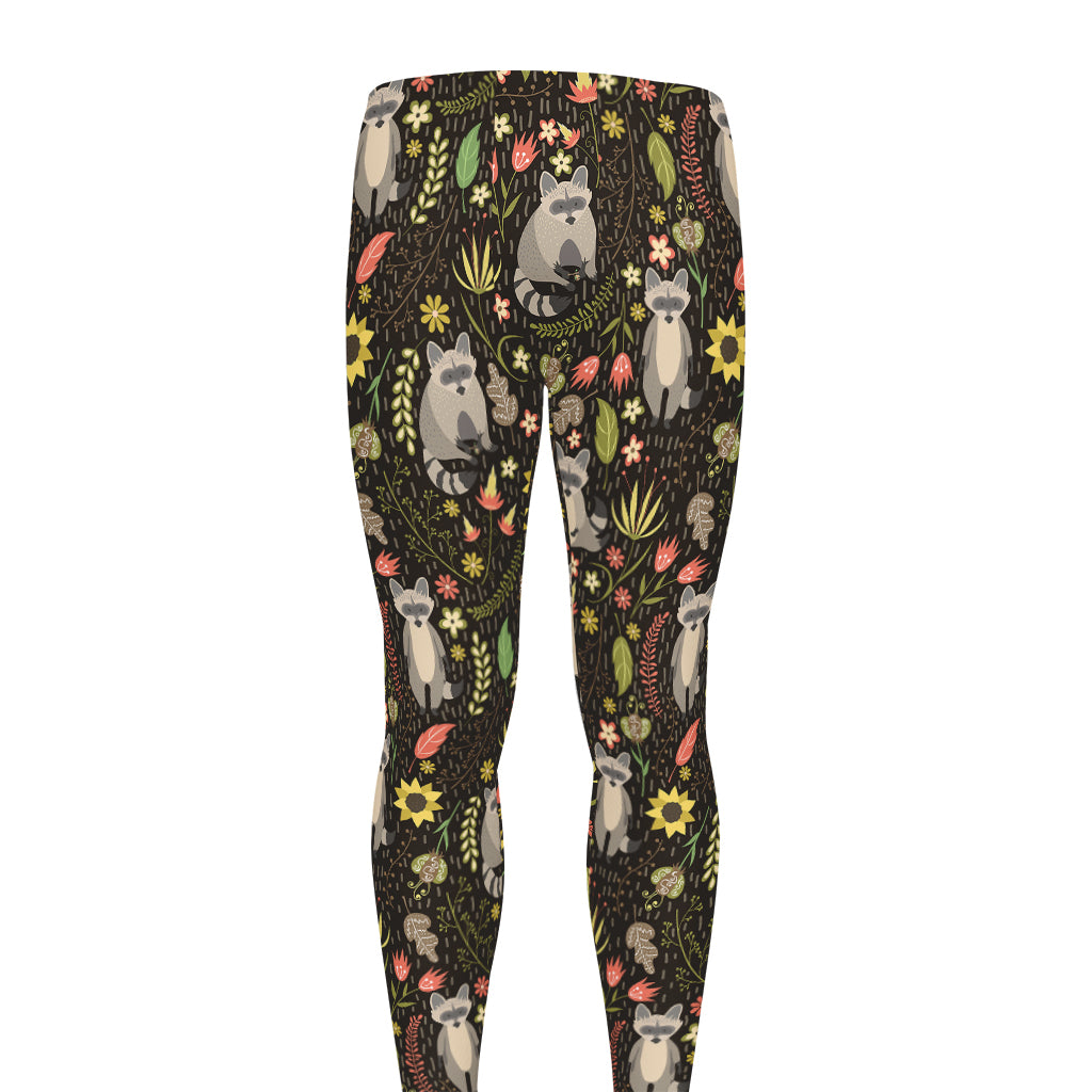 Raccoon And Floral Pattern Print Men's leggings