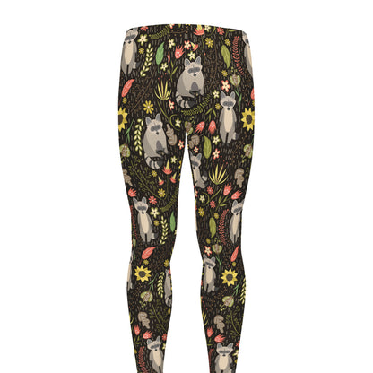 Raccoon And Floral Pattern Print Men's leggings