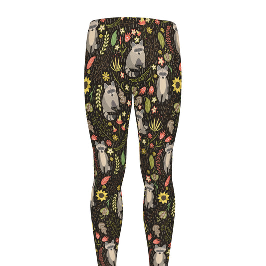 Raccoon And Floral Pattern Print Men's leggings