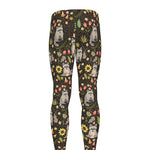 Raccoon And Floral Pattern Print Men's leggings
