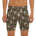 Raccoon And Floral Pattern Print Men's Long Boxer Briefs