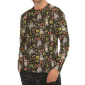 Raccoon And Floral Pattern Print Men's Long Sleeve Rash Guard