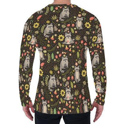 Raccoon And Floral Pattern Print Men's Long Sleeve T-Shirt