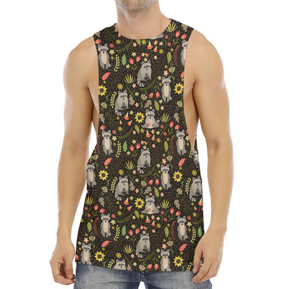 Raccoon And Floral Pattern Print Men's Muscle Tank Top