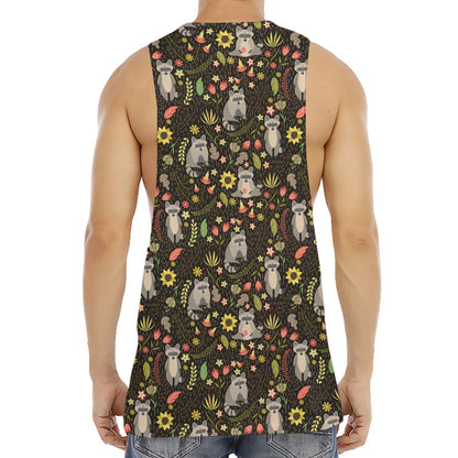Raccoon And Floral Pattern Print Men's Muscle Tank Top