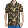 Raccoon And Floral Pattern Print Men's Polo Shirt