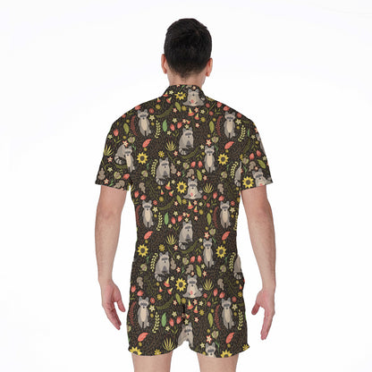Raccoon And Floral Pattern Print Men's Rompers
