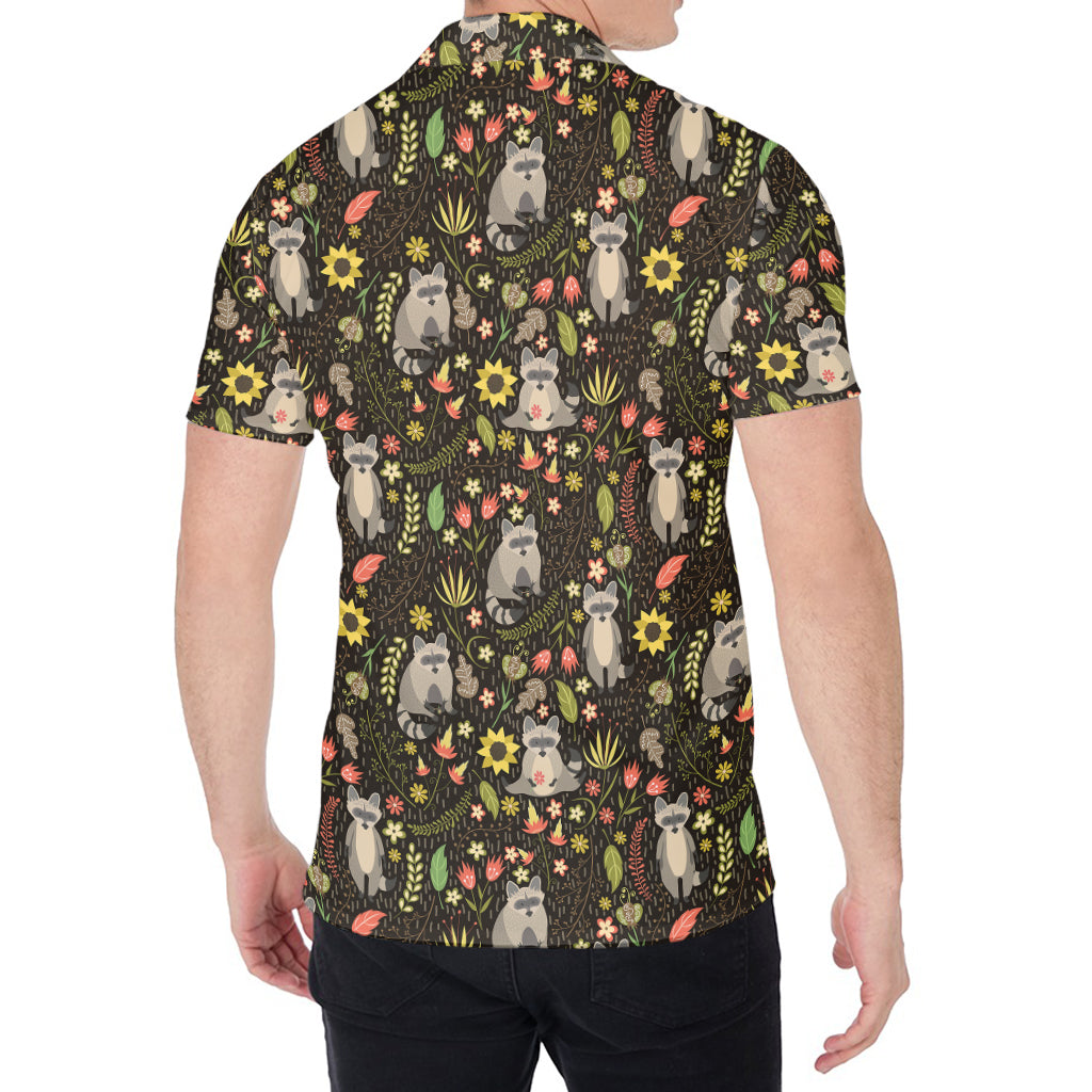 Raccoon And Floral Pattern Print Men's Shirt