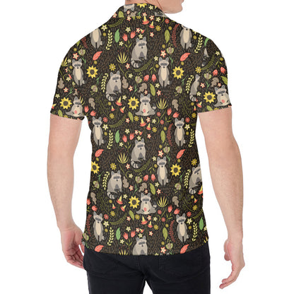 Raccoon And Floral Pattern Print Men's Shirt