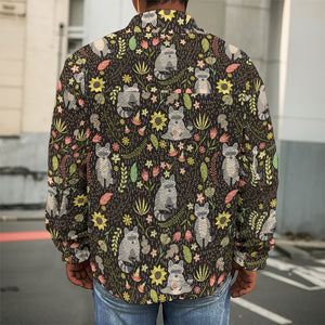 Raccoon And Floral Pattern Print Men's Shirt Jacket