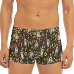 Raccoon And Floral Pattern Print Men's Short Boxer Briefs