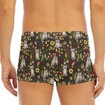 Raccoon And Floral Pattern Print Men's Short Boxer Briefs