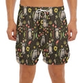 Raccoon And Floral Pattern Print Men's Split Running Shorts
