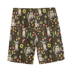 Raccoon And Floral Pattern Print Men's Sports Shorts