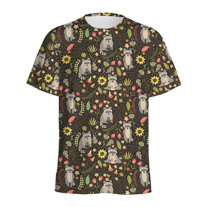Raccoon And Floral Pattern Print Men's Sports T-Shirt