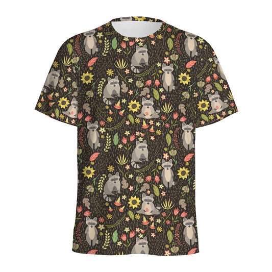 Raccoon And Floral Pattern Print Men's Sports T-Shirt