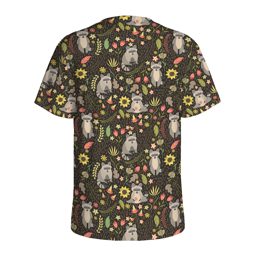 Raccoon And Floral Pattern Print Men's Sports T-Shirt