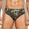 Raccoon And Floral Pattern Print Men's Swim Briefs