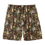 Raccoon And Floral Pattern Print Men's Swim Trunks