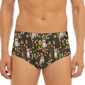 Raccoon And Floral Pattern Print Men's Triangle Swim Briefs