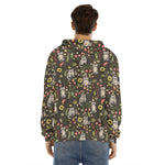 Raccoon And Floral Pattern Print Men's Velvet Pullover Hoodie