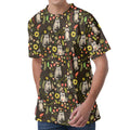 Raccoon And Floral Pattern Print Men's Velvet T-Shirt