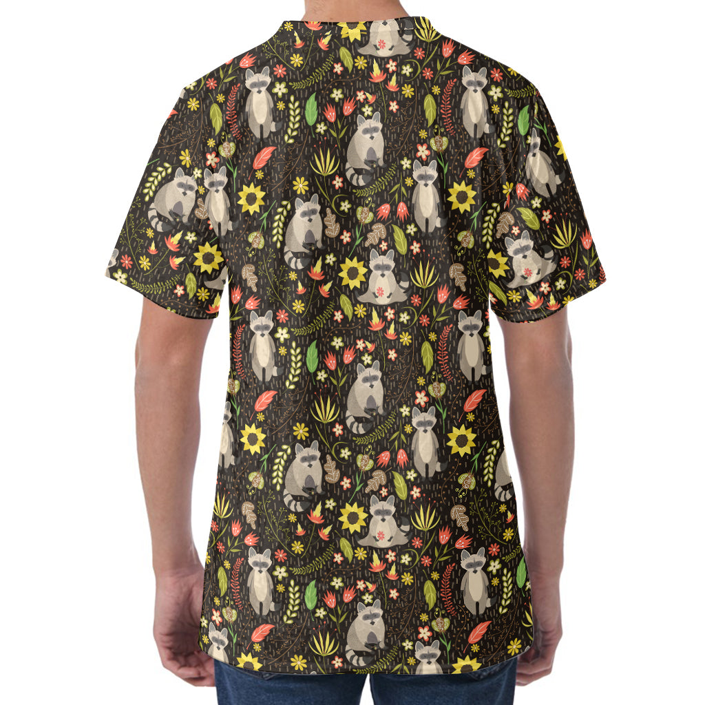 Raccoon And Floral Pattern Print Men's Velvet T-Shirt