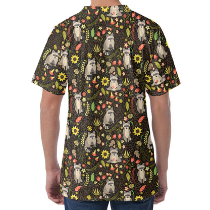 Raccoon And Floral Pattern Print Men's Velvet T-Shirt